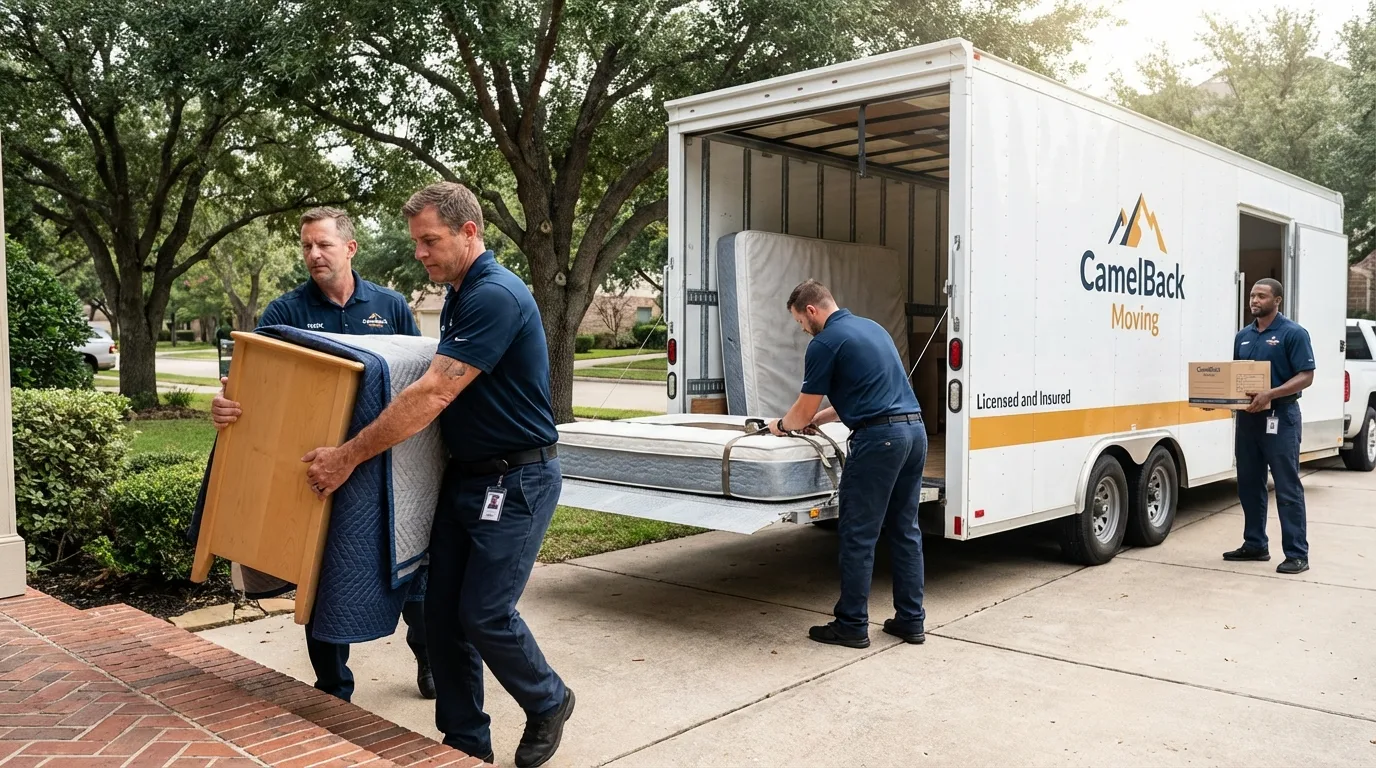 Crew loading residential truck for cross-state move from Locust Valley, NY