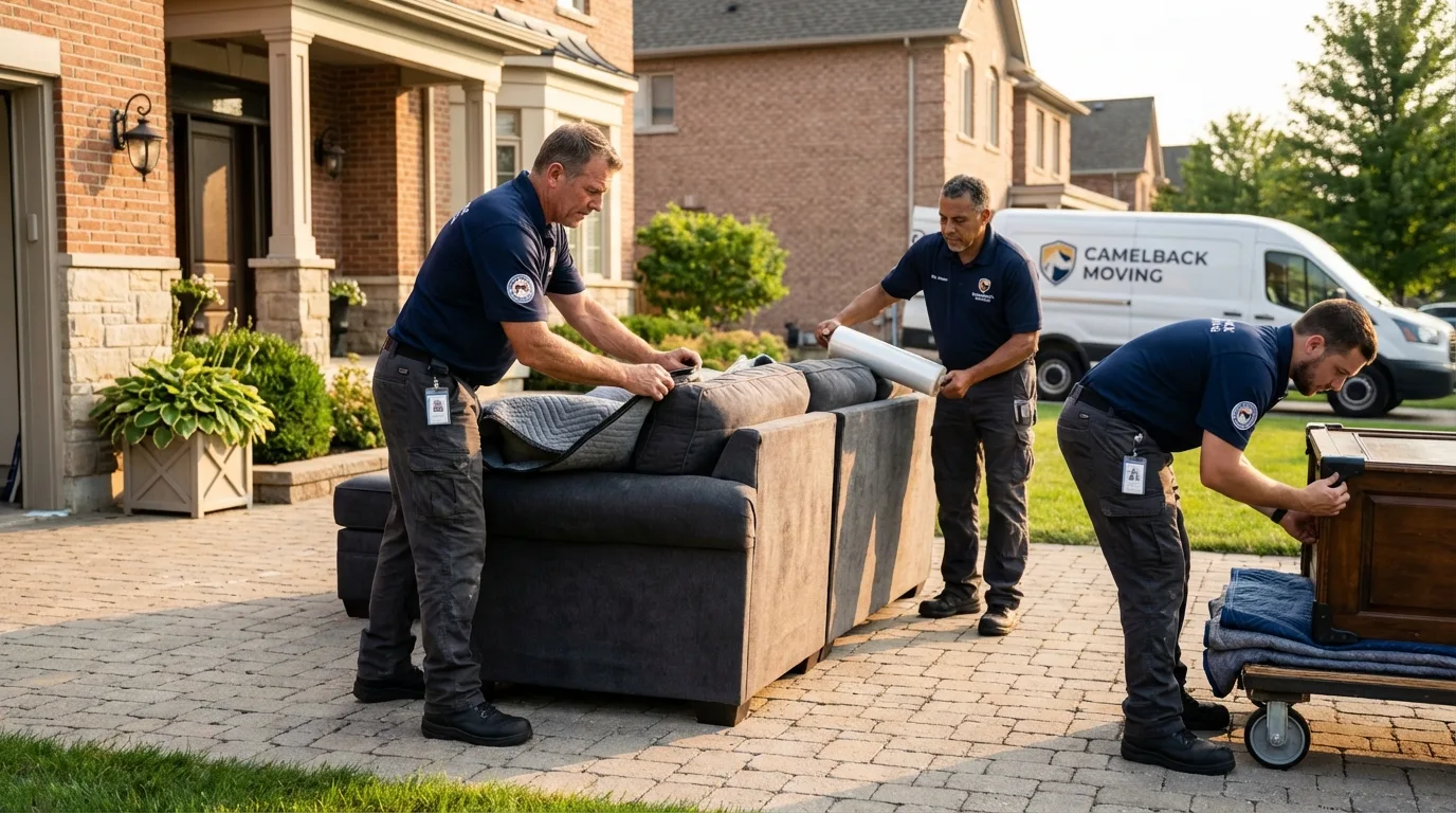 Large estate moving crew wrapping furniture in Locust Valley, NY