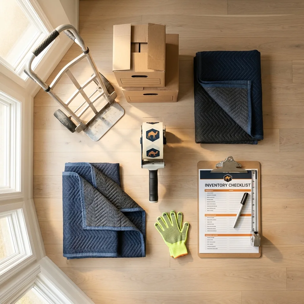 Professional moving supplies and packing materials layout for Locust Valley residential relocations